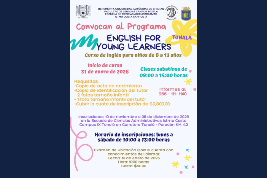 Inicia &quot;English for Young Learners&quot; para edades 8-13 años en Campus IX Tonalá