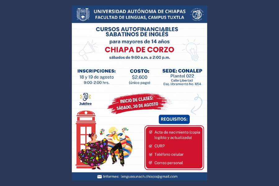 Benemérita UNACH extiende Cursos Autofinanciables de Inglés a Chiapa de Corzo