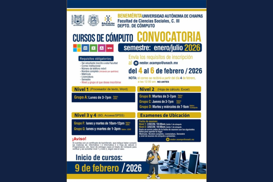 Facultad de Ciencias Sociales Campus III abre cursos de cómputo para el semestre enero–julio 2026