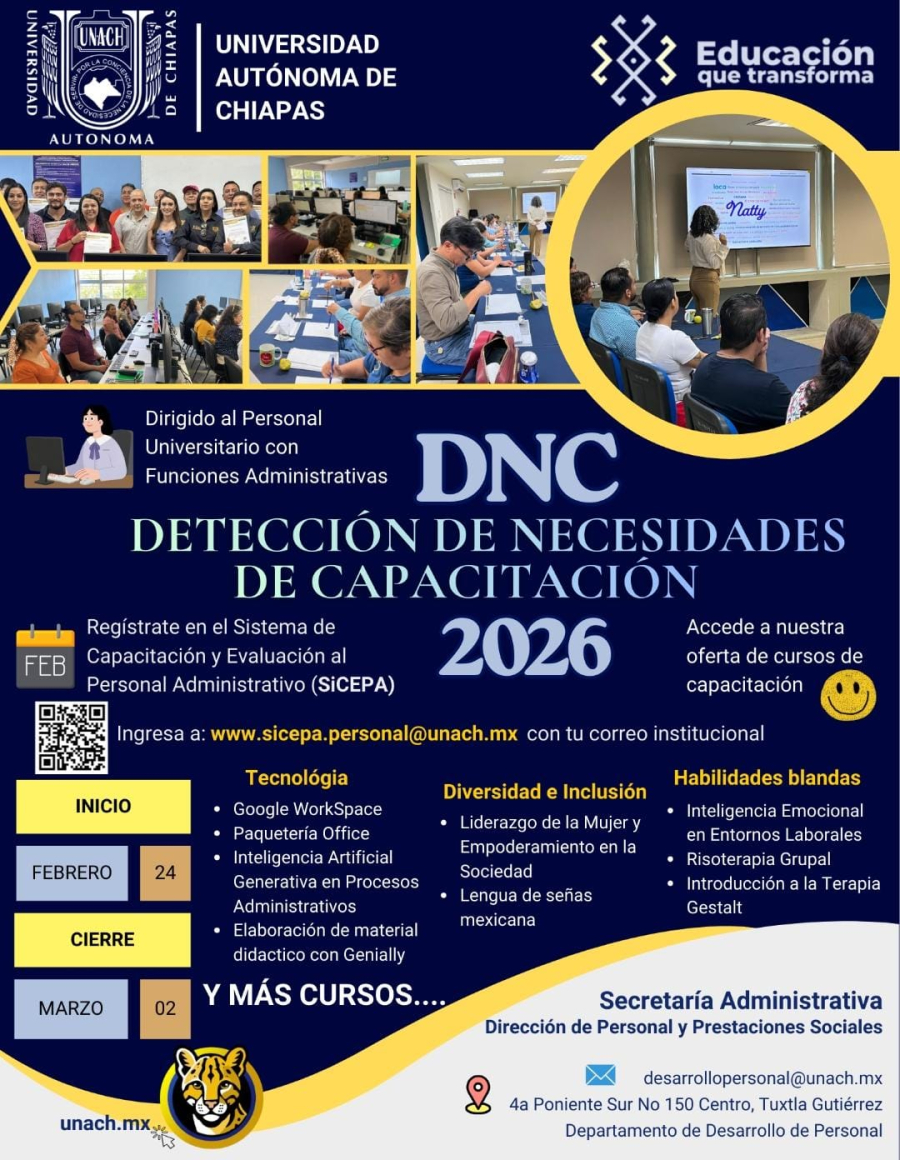 Inicia en UNACH el registro para la Detección de Necesidades de Capacitación 2026