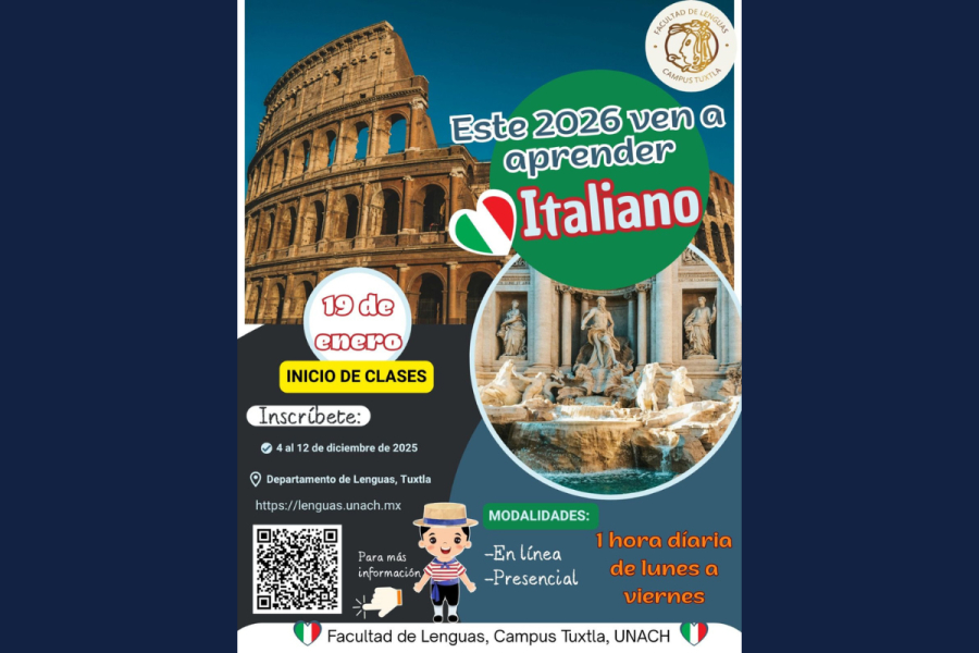 Cursos de italiano para 2026 en modalidad dual en Facultad de Lenguas Campus Tuxtla