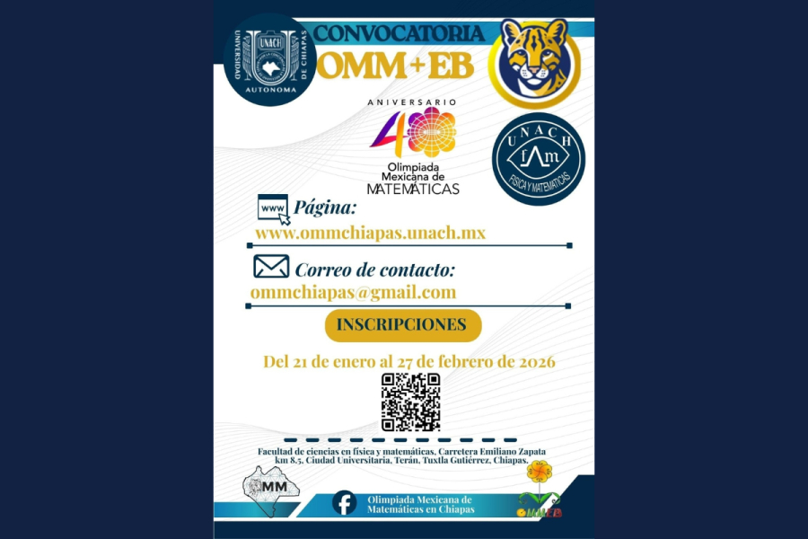 Abren convocatoria para la Olimpiada Mexicana de Matemáticas 2026 en Chiapas