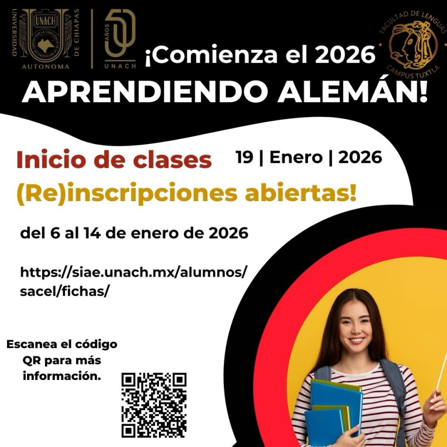 Facultad de Lenguas Campus Tuxtla de la UNACH abre inscripciones para cursos presenciales de alemán en ciclo 2026