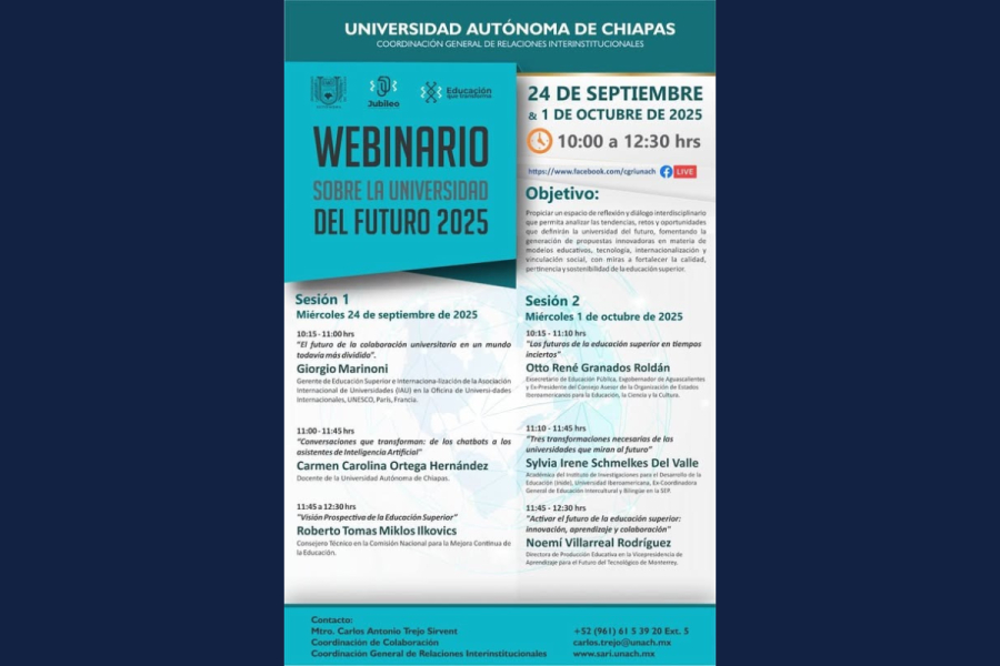 Realizará UNACH webinario internacional “La Universidad del Futuro: Tendencias y Transformaciones”