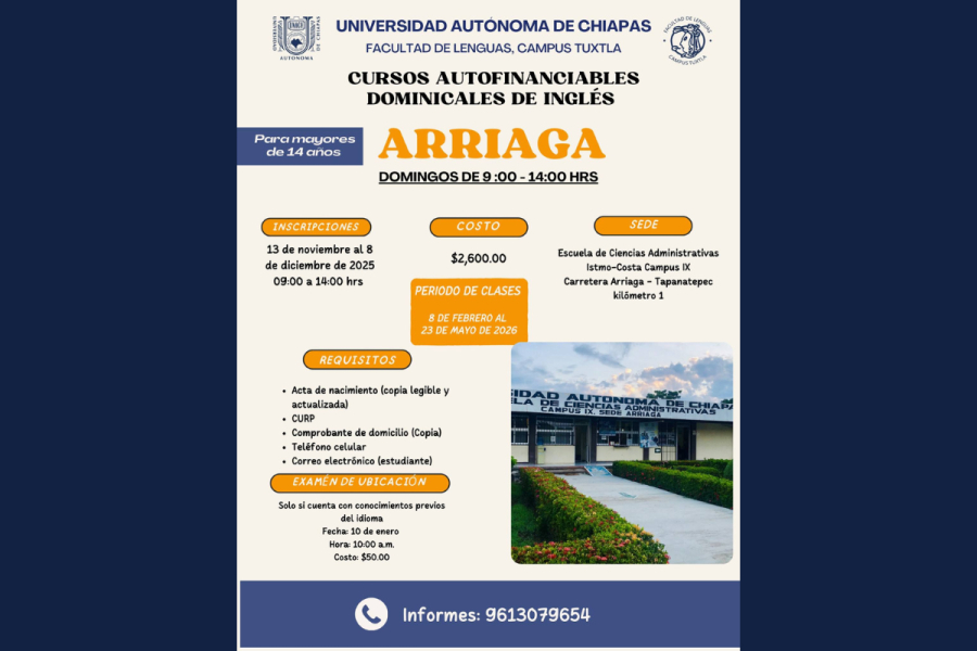 Ofrecen Cursos Autofinanciables Dominicales de Inglés en Arriaga