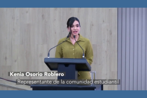 Intervención de Kenia Osorio Roblero, estudiante del octavo semestre de la Licenciatura en Enseñanza de Inglés de la Facultad de Lenguas, Campus Tuxtla.