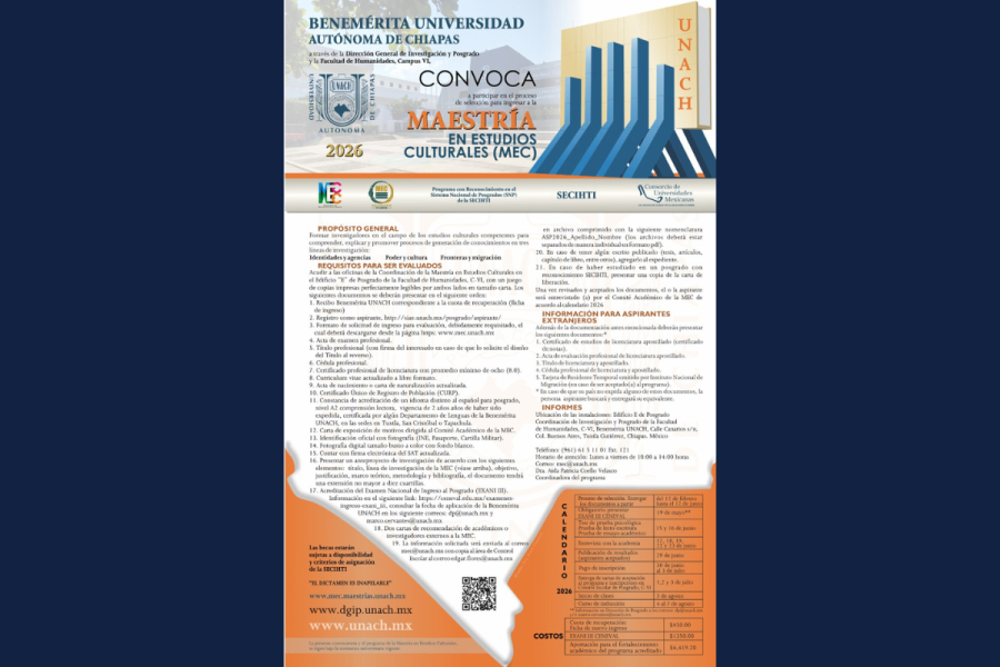 Mantienen abierta la convocatoria 2026 para la Maestría en Estudios Culturales, programa reconocido en el SNP