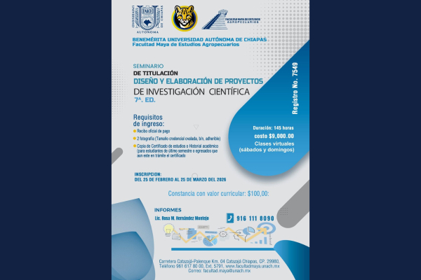 La Facultad Maya de Estudios Agropecuarios convoca al Seminario de Titulación “Diseño y Elaboración de Proyectos de Investigación Científica” en su séptima edición