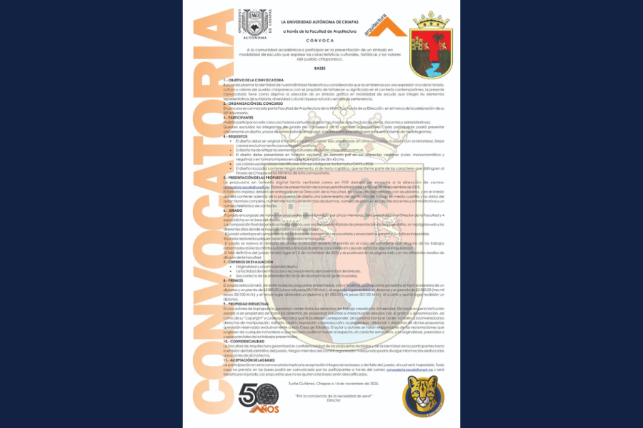 Continúa abierta la convocatoria para el diseño del escudo conmemorativo del 50 aniversario de la Facultad de Arquitectura