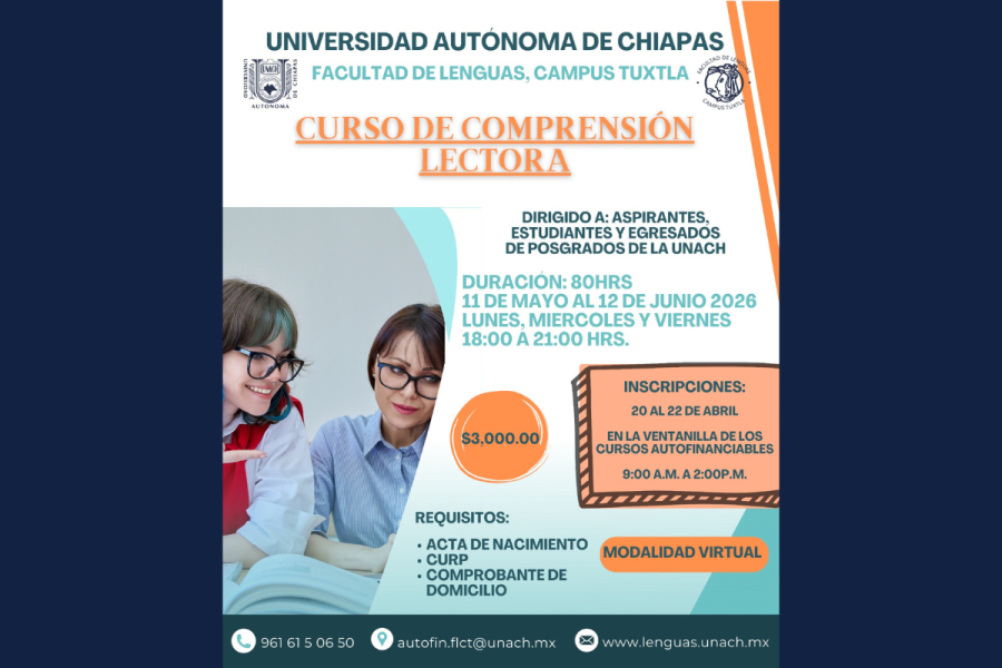 La Facultad de Lenguas Tuxtla ofrece curso de comprensión lectora para aspirantes y estudiantes de posgrado