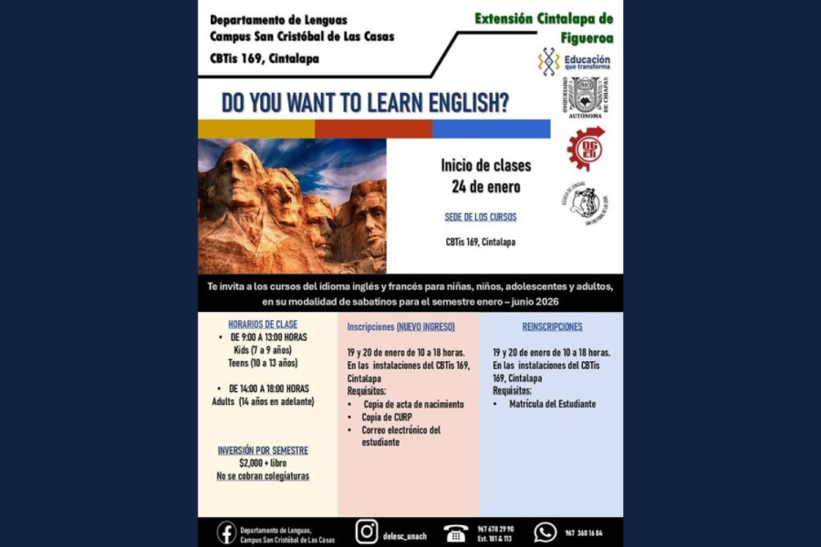 Amplían cobertura de programas de lenguas a Cintalapa con cursos de inglés y francés