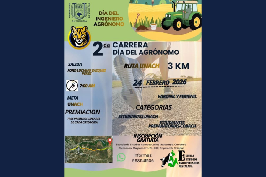 Invitan a la 2ª Carrera por el Día del Ingeniero Agrónomo en la Escuela de Estudios Agropecuarios Mezcalapa