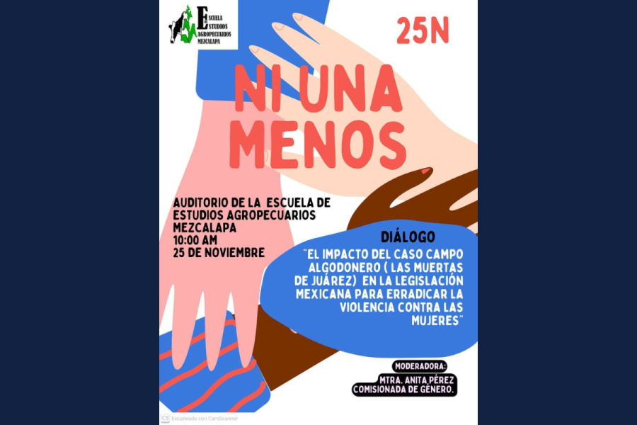 Conmemoran el Día Internacional de la Eliminación de la Violencia contra las Mujeres con diálogo académico en Escuela de Estudios Agropecuarios Mezcalapa