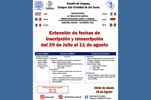 Amplían hasta el 29 de agosto las inscripciones para cursos de idiomas en la UNACH San Cristóbal