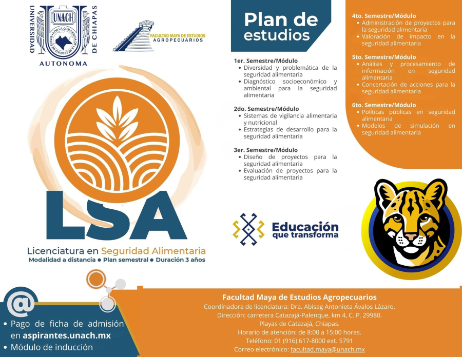 Oferta UNACH Licenciatura en Seguridad Alimentaria en modalidad cien por ciento en línea