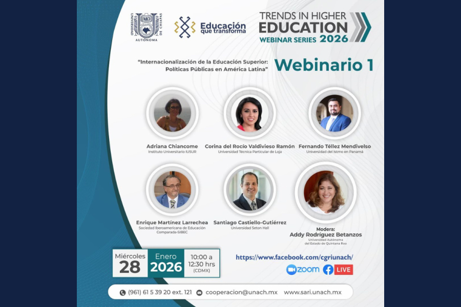 Coorganiza UNACH webinario internacional sobre políticas públicas de educación superior en América Latina