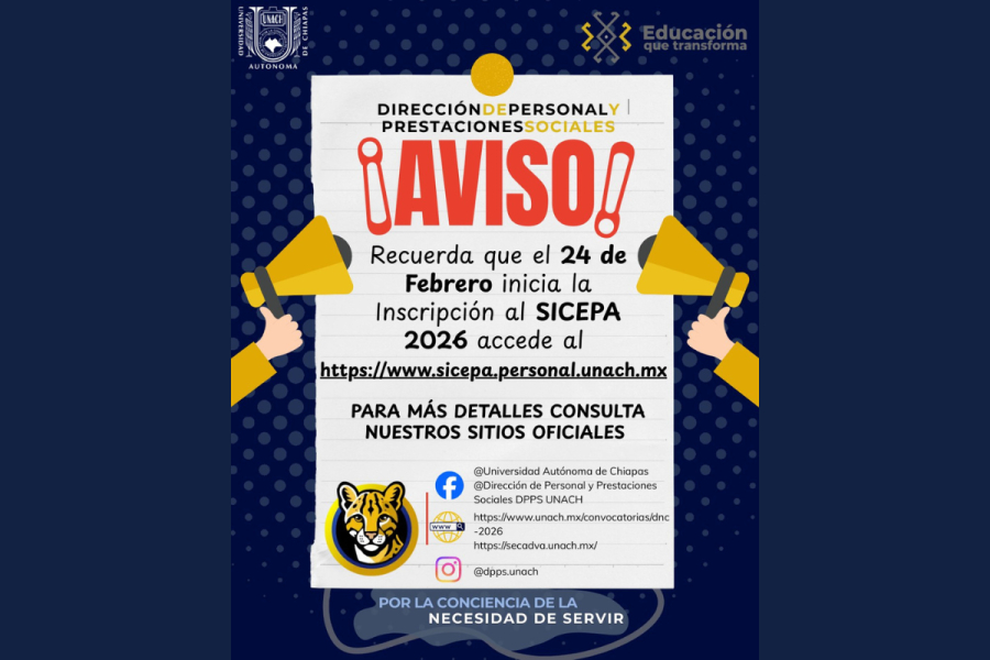 Convoca UNACH al personal administrativo a registrarse en el SICEPA 2026